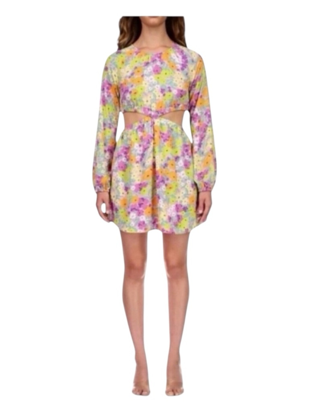 SANCTUARY Floral Cutout Mini Dress, Long Sleeve, Size M.